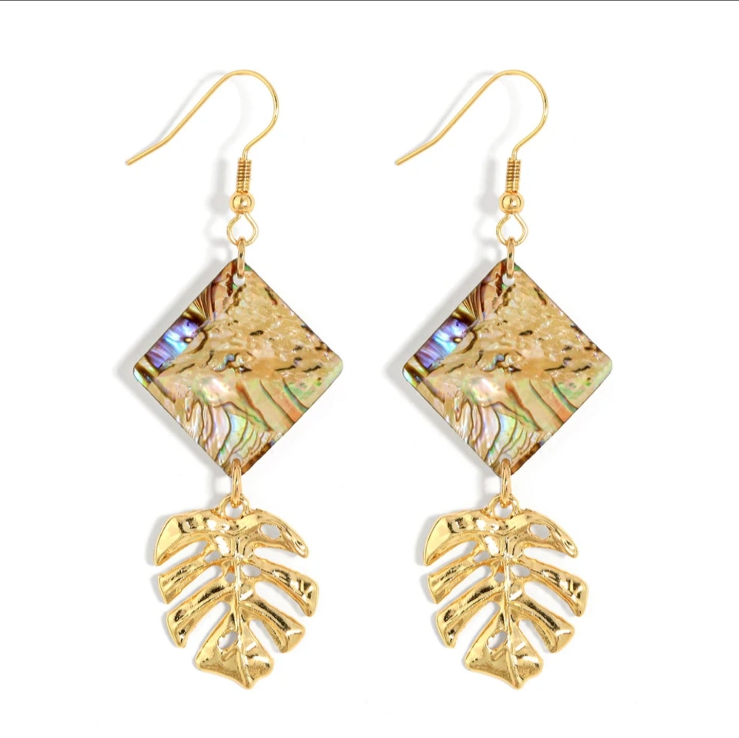 Monstera leaf Abalone Earrings