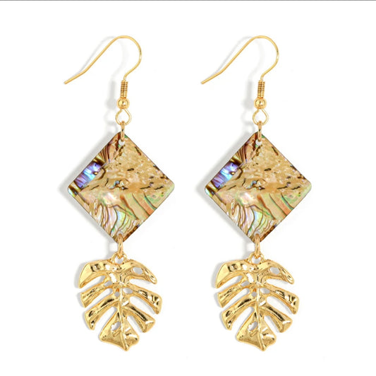 Monstera leaf Abalone Earrings