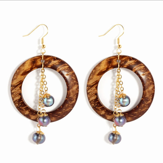 Coconut Shell Pearl Earring